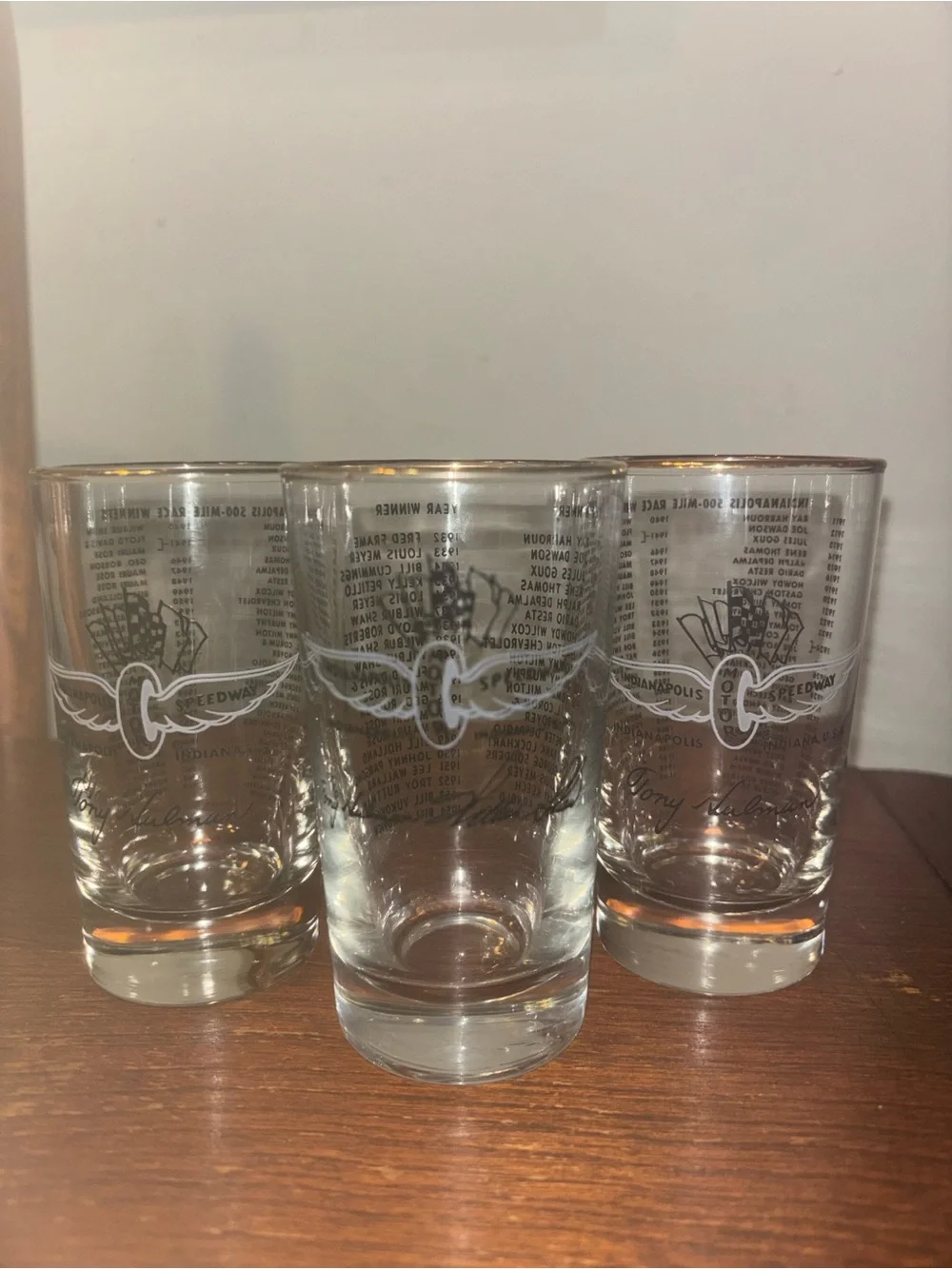 Vintage Tony Hulman Indianapolis Motor Speedway Glasses - Set of 3